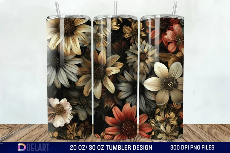 3d Vintage Flowers Tumbler Wrap