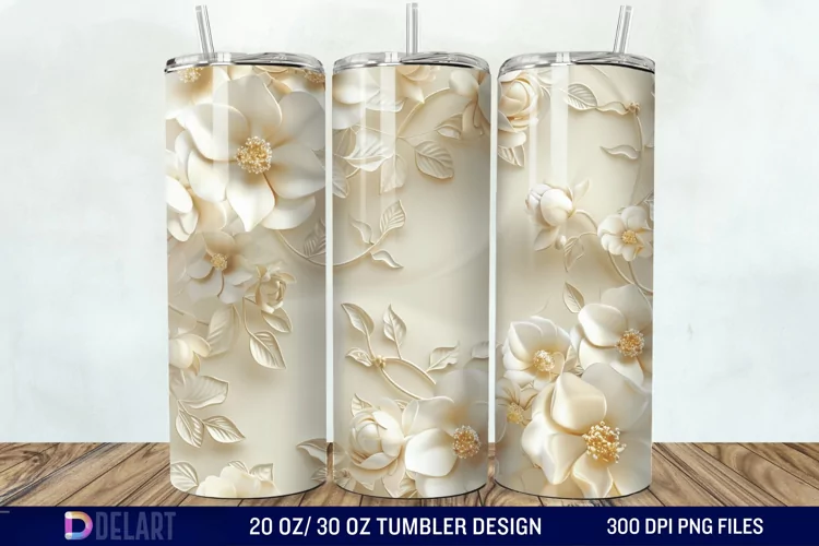 3d Vintage Flowers Tumbler Wrap
