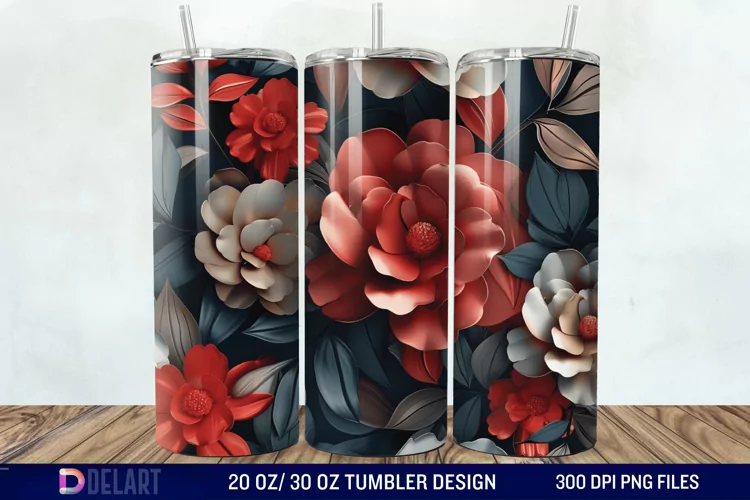 3d Vintage Flowers Tumbler Wrap