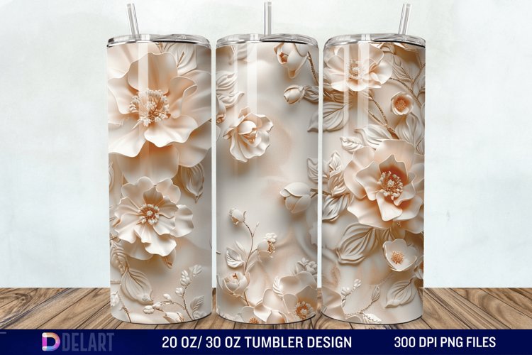 3d Vintage Flowers Tumbler Wrap