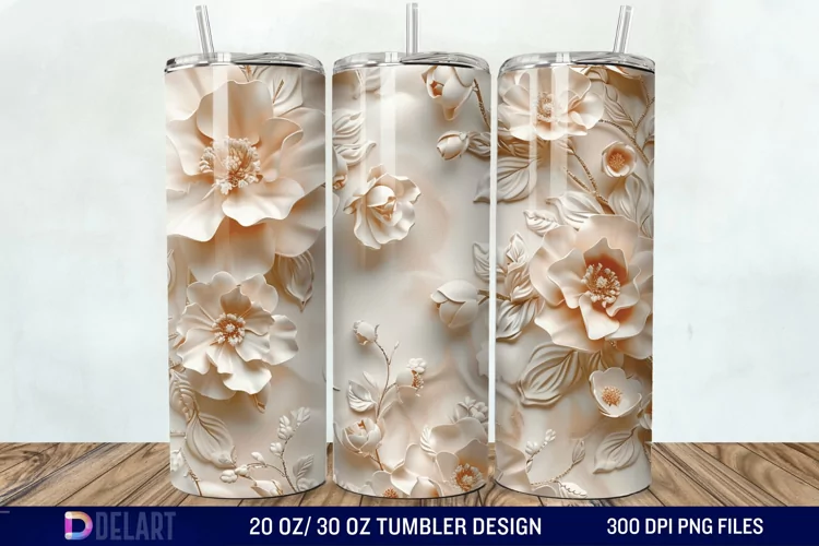 3d Vintage Flowers Tumbler Wrap