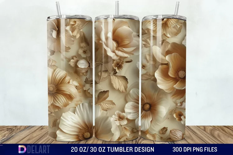 3d Vintage Flowers Tumbler Wrap
