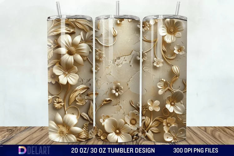 3d Vintage Flowers Tumbler Wrap