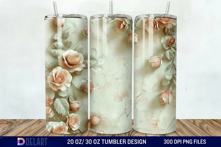3d Vintage Flowers Tumbler Wrap