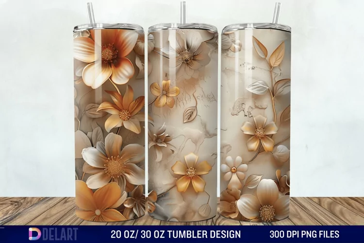 3d Vintage Flowers Tumbler Wrap