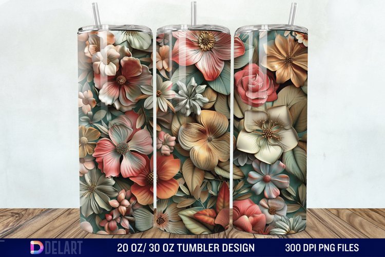 3d Vintage Flowers Tumbler Wrap example image 1