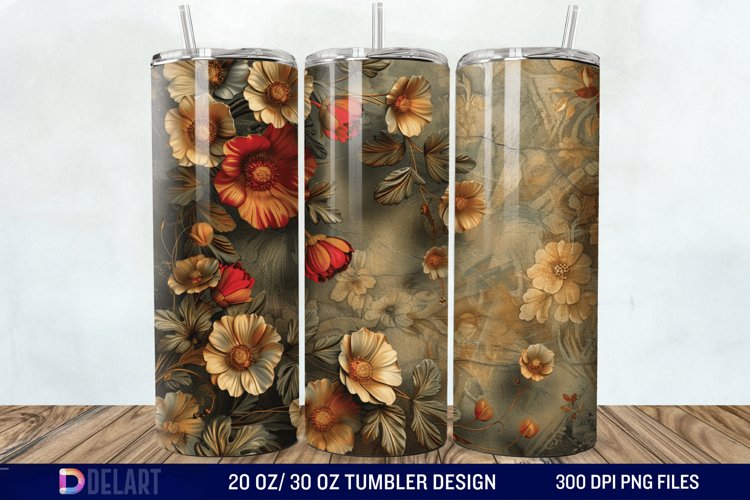 3d Vintage Flowers Tumbler Wrap example image 1