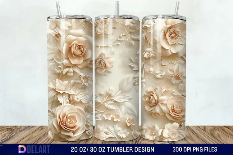 3d Vintage Flowers Tumbler Wrap