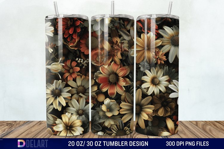3d Vintage Flowers Tumbler Wrap example image 1