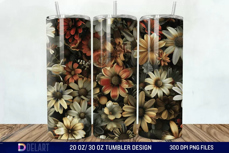 3d Vintage Flowers Tumbler Wrap