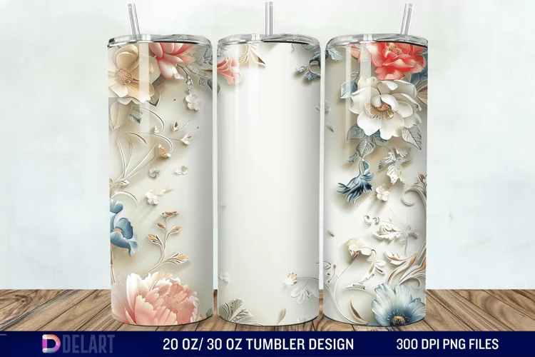 3d Vintage Flowers Tumbler Wrap