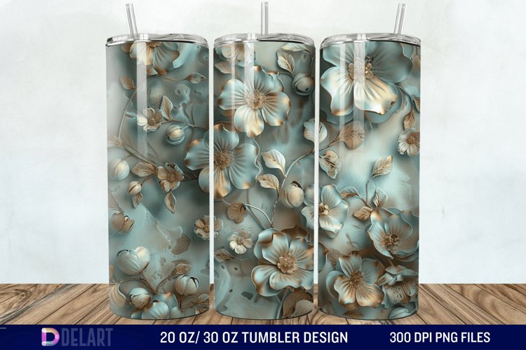 3d Vintage Flowers Tumbler Wrap