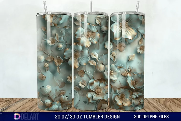 3d Vintage Flowers Tumbler Wrap