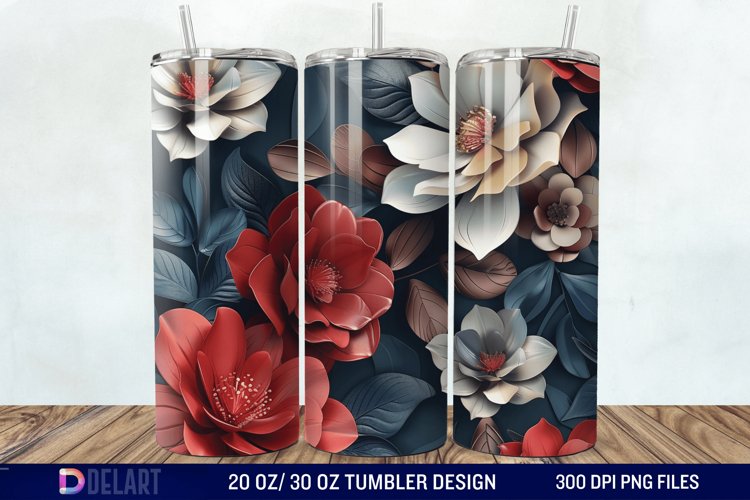 3d Vintage Flowers Tumbler Wrap