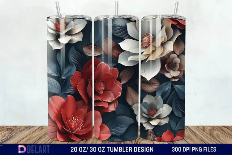 3d Vintage Flowers Tumbler Wrap