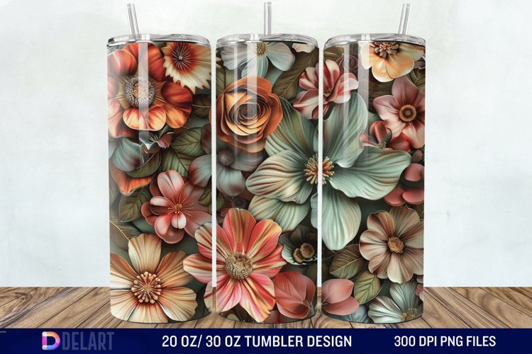 3d Vintage Flowers Tumbler Wrap example image 1