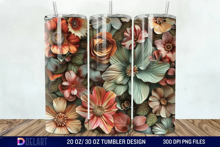 3d Vintage Flowers Tumbler Wrap