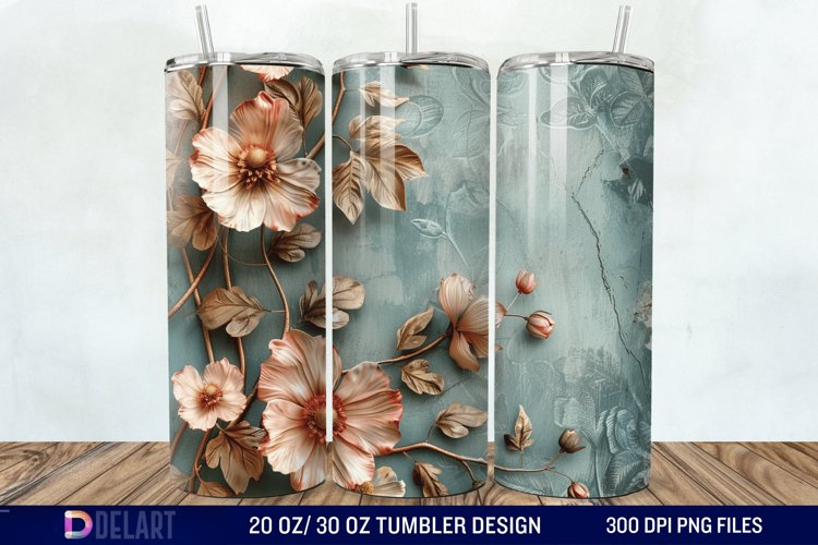 3d Vintage Flowers Tumbler Wrap example image 1