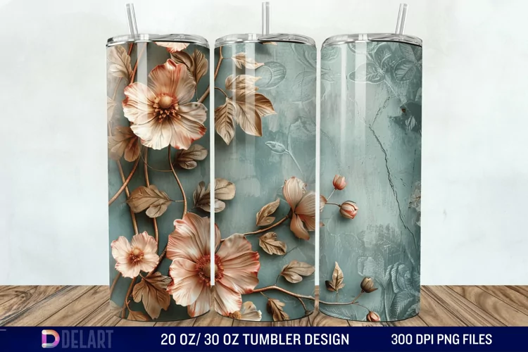 3d Vintage Flowers Tumbler Wrap