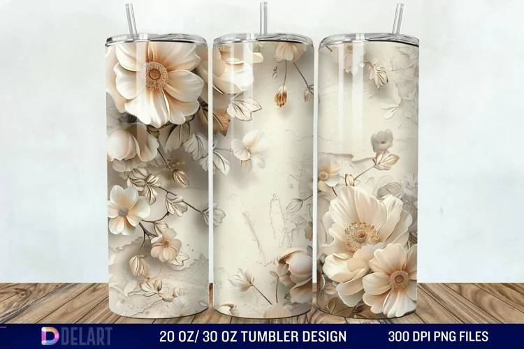 3d Vintage Flowers Tumbler Wrap
