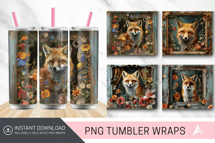 3D Vintage Fox In A Window Flowers Tumbler wrap
