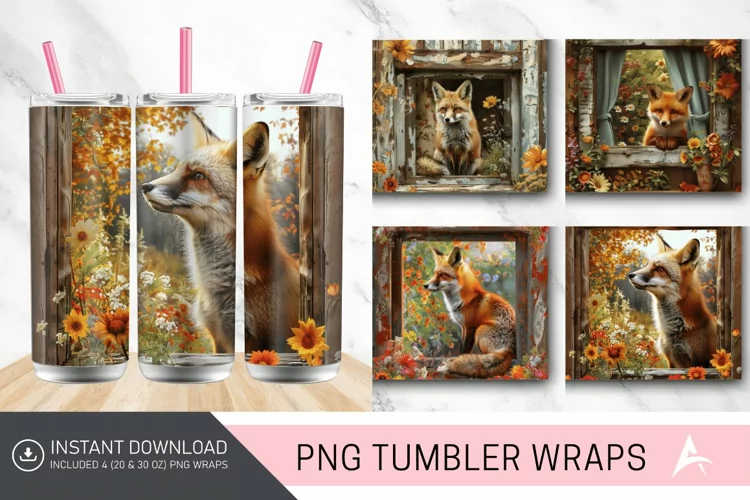 3D Vintage Fox In A Window Flowers Tumbler wrap