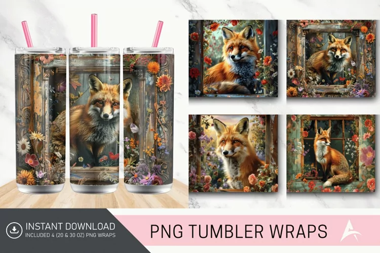 3D Vintage Fox In A Window Flowers Tumbler wrap