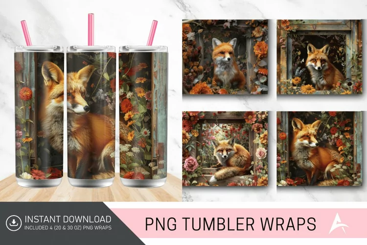 3D Vintage Fox In A Window Flowers Tumbler wrap