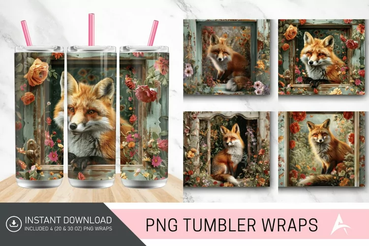 3D Vintage Fox In A Window Flowers Tumbler wrap