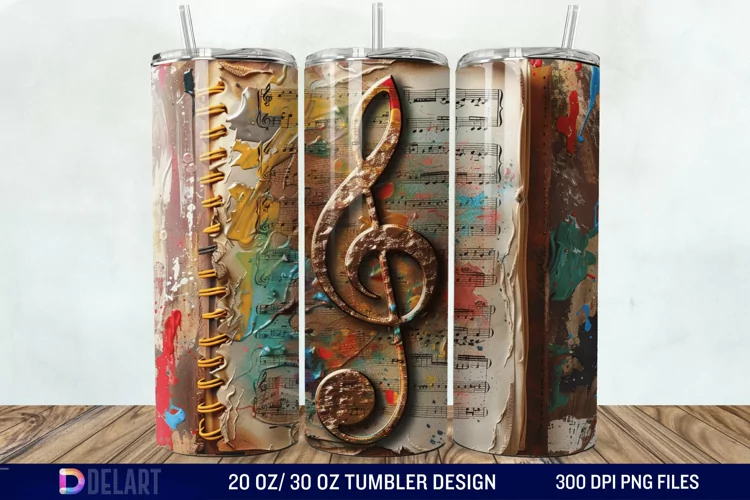 3D Vintage Journal Music Note Tumbler Wrap