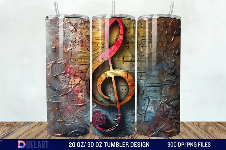3D Vintage Journal Music Note Tumbler Wrap