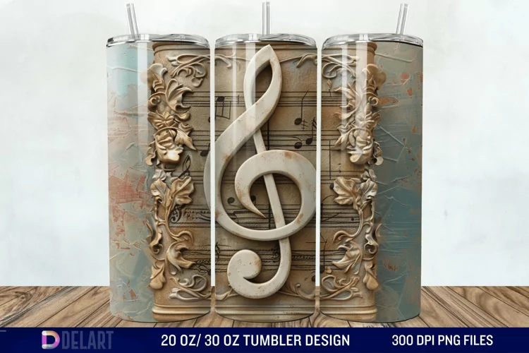 3D Vintage Journal Music Note Tumbler Wrap