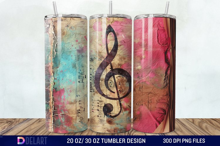 3D Vintage Journal Music Note Tumbler Wrap example image 1