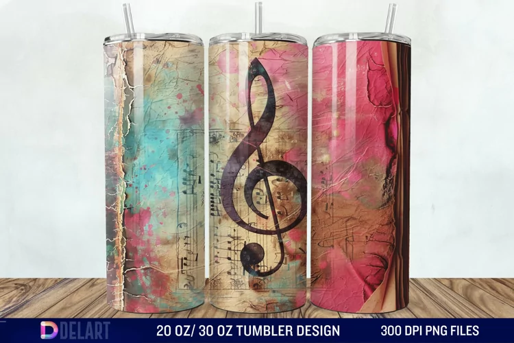 3D Vintage Journal Music Note Tumbler Wrap