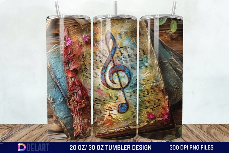 3D Vintage Journal Music Note Tumbler Wrap example image 1