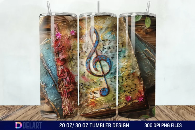 3D Vintage Journal Music Note Tumbler Wrap