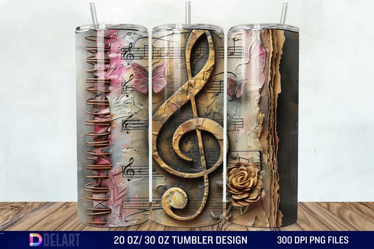3D Vintage Journal Music Note Tumbler Wrap example image 1