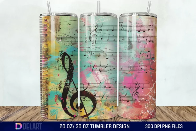 3D Vintage Journal Music Note Tumbler Wrap