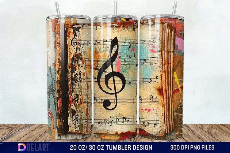 3D Vintage Journal Music Note Tumbler Wrap example image 1