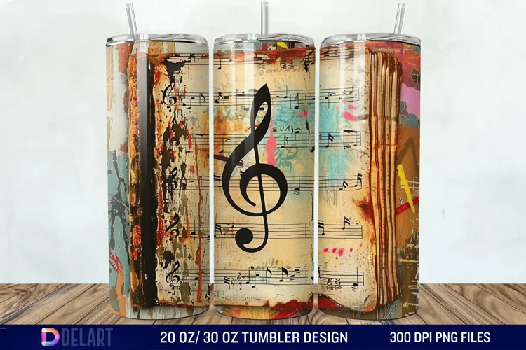 3D Vintage Journal Music Note Tumbler Wrap