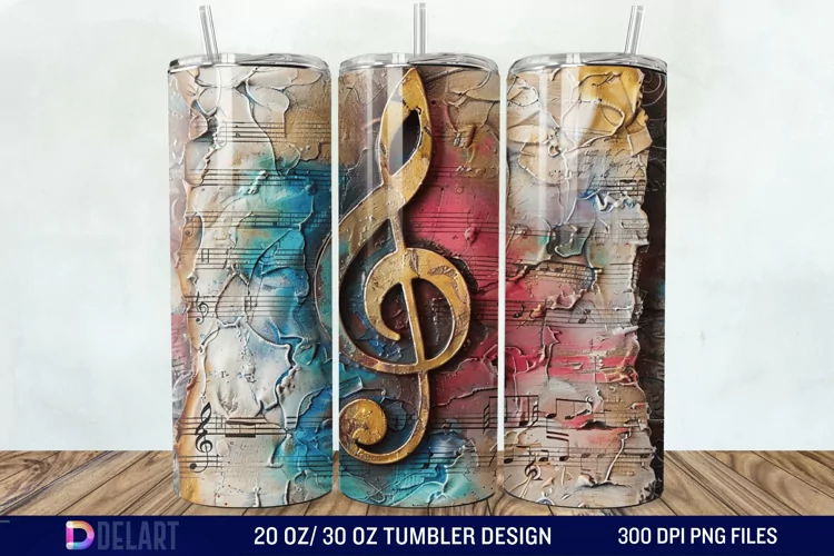 3D Vintage Journal Music Note Tumbler Wrap