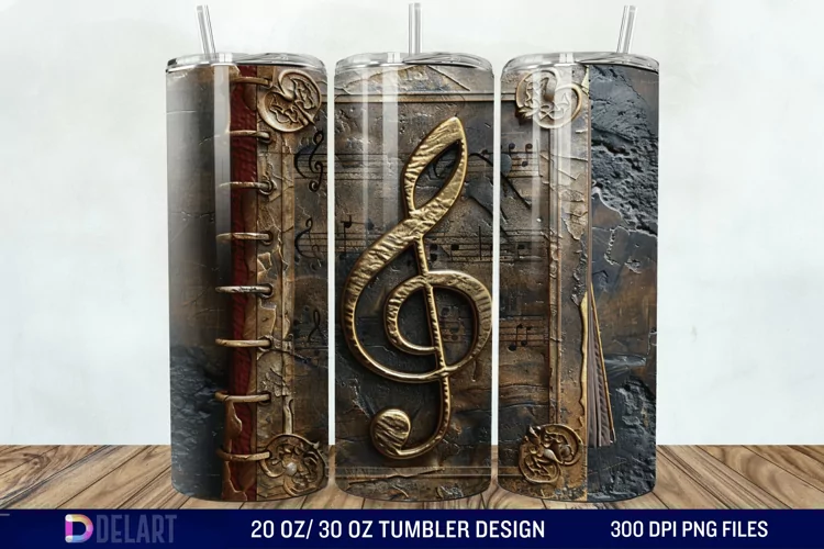 3D Vintage Journal Music Note Tumbler Wrap