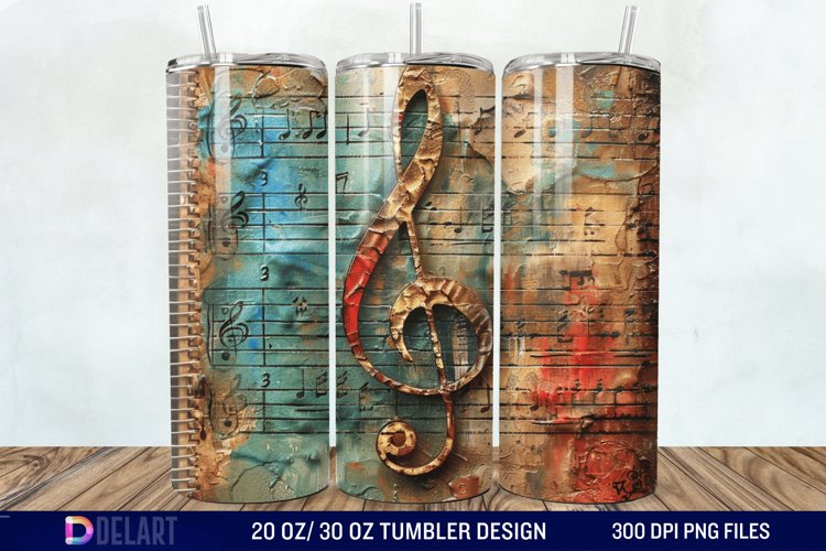 3D Vintage Journal Music Note Tumbler Wrap example image 1