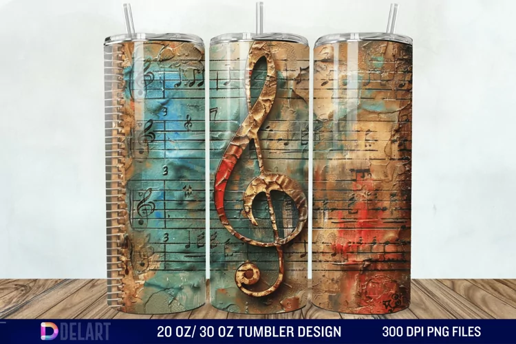 3D Vintage Journal Music Note Tumbler Wrap