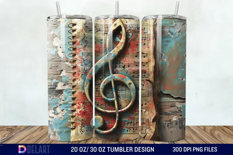 3D Vintage Journal Music Note Tumbler Wrap