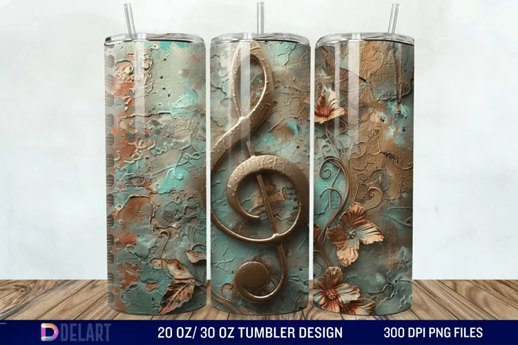 3D Vintage Journal Music Note Tumbler Wrap
