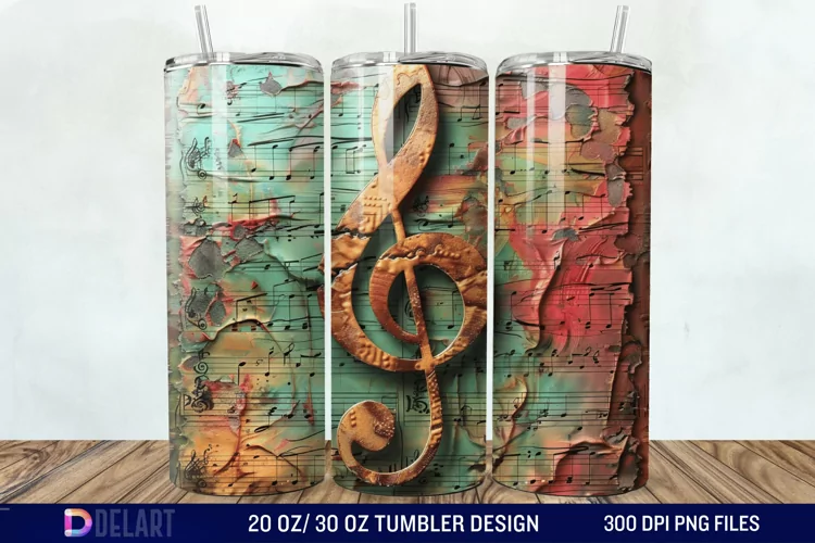 3D Vintage Journal Music Note Tumbler Wrap