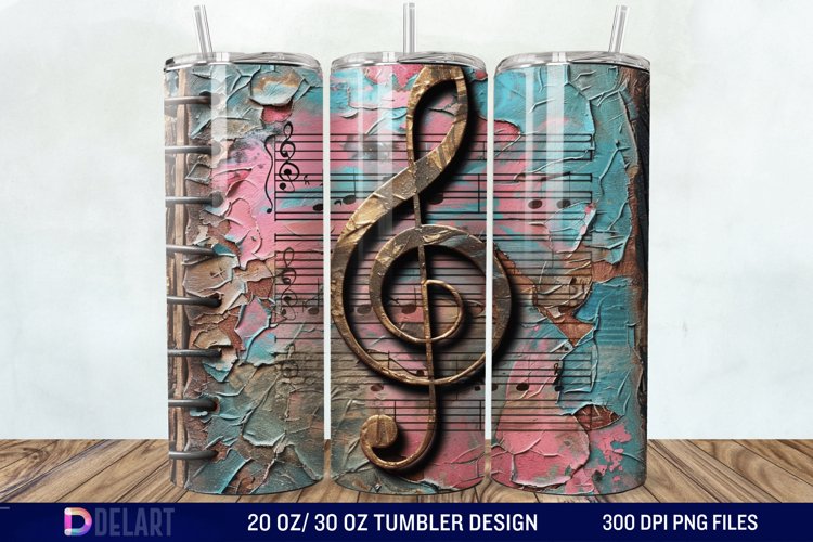 3D Vintage Journal Music Note Tumbler Wrap example image 1