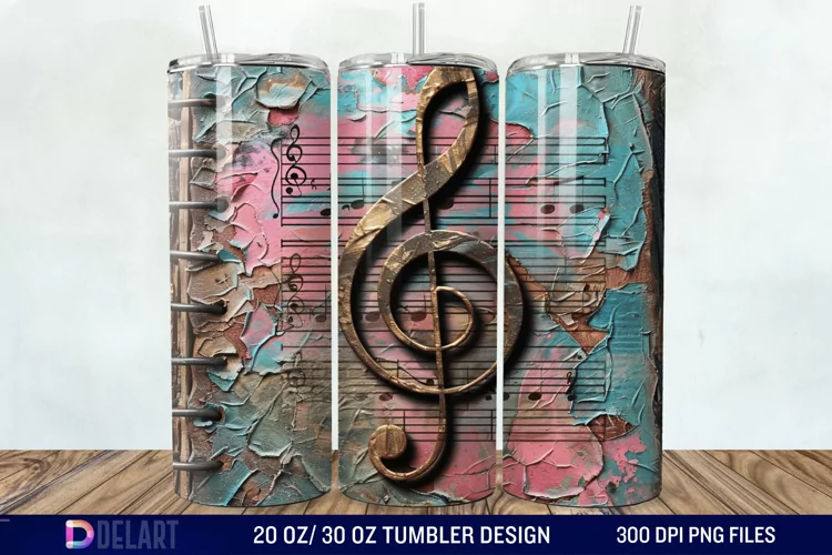 3D Vintage Journal Music Note Tumbler Wrap