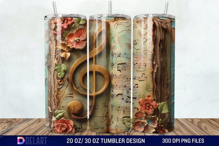 3D Vintage Journal Music Note Tumbler Wrap example image 1